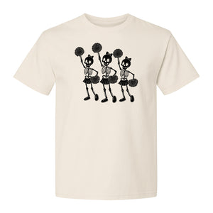 Skeleton Cheerleader T-Shirt, Spooky Halloween Spirit Squad Design for Cheer Moms
