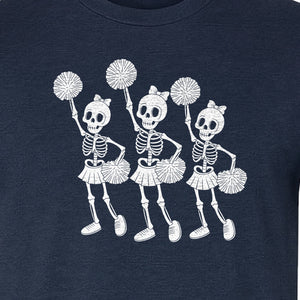 Skeleton Cheerleader T-Shirt, Spooky Halloween Spirit Squad Design for Cheer Moms