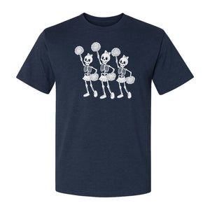 Skeleton Cheerleader T-Shirt, Spooky Halloween Spirit Squad Design for Cheer Moms