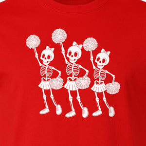 Skeleton Cheerleader T-Shirt, Spooky Halloween Spirit Squad Design for Cheer Moms