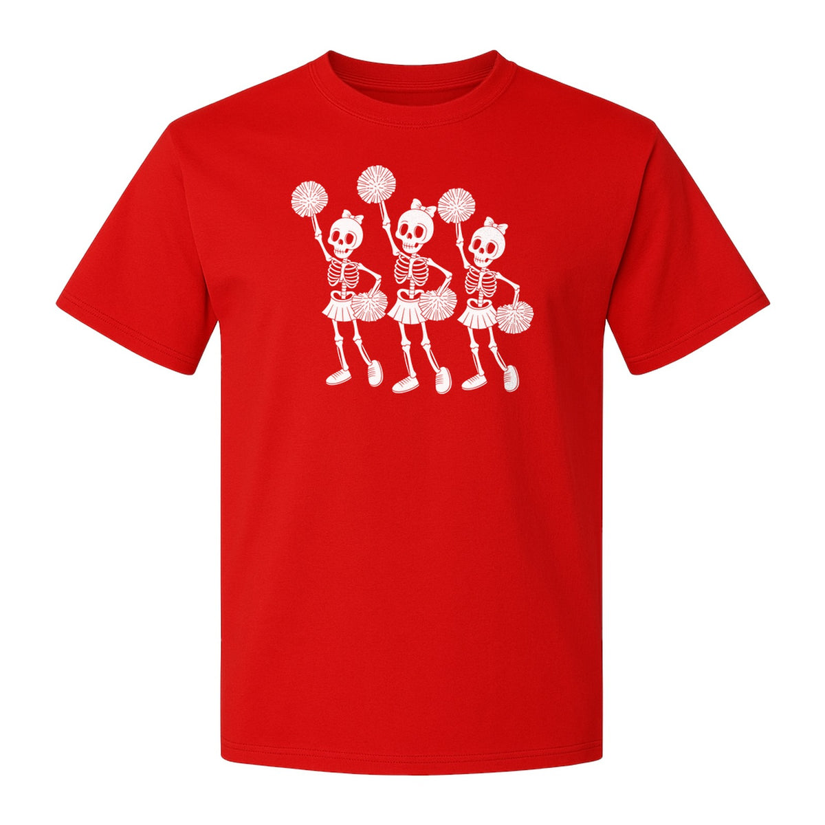 Skeleton Cheerleader T-Shirt, Spooky Halloween Spirit Squad Design for Cheer Moms
