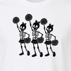 Skeleton Cheerleader T-Shirt, Spooky Halloween Spirit Squad Design for Cheer Moms