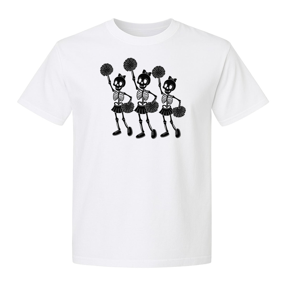 Skeleton Cheerleader T-Shirt, Spooky Halloween Spirit Squad Design for Cheer Moms