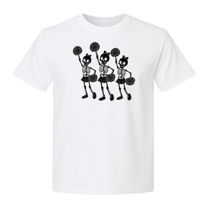 Skeleton Cheerleader T-Shirt, Spooky Halloween Spirit Squad Design for Cheer Moms