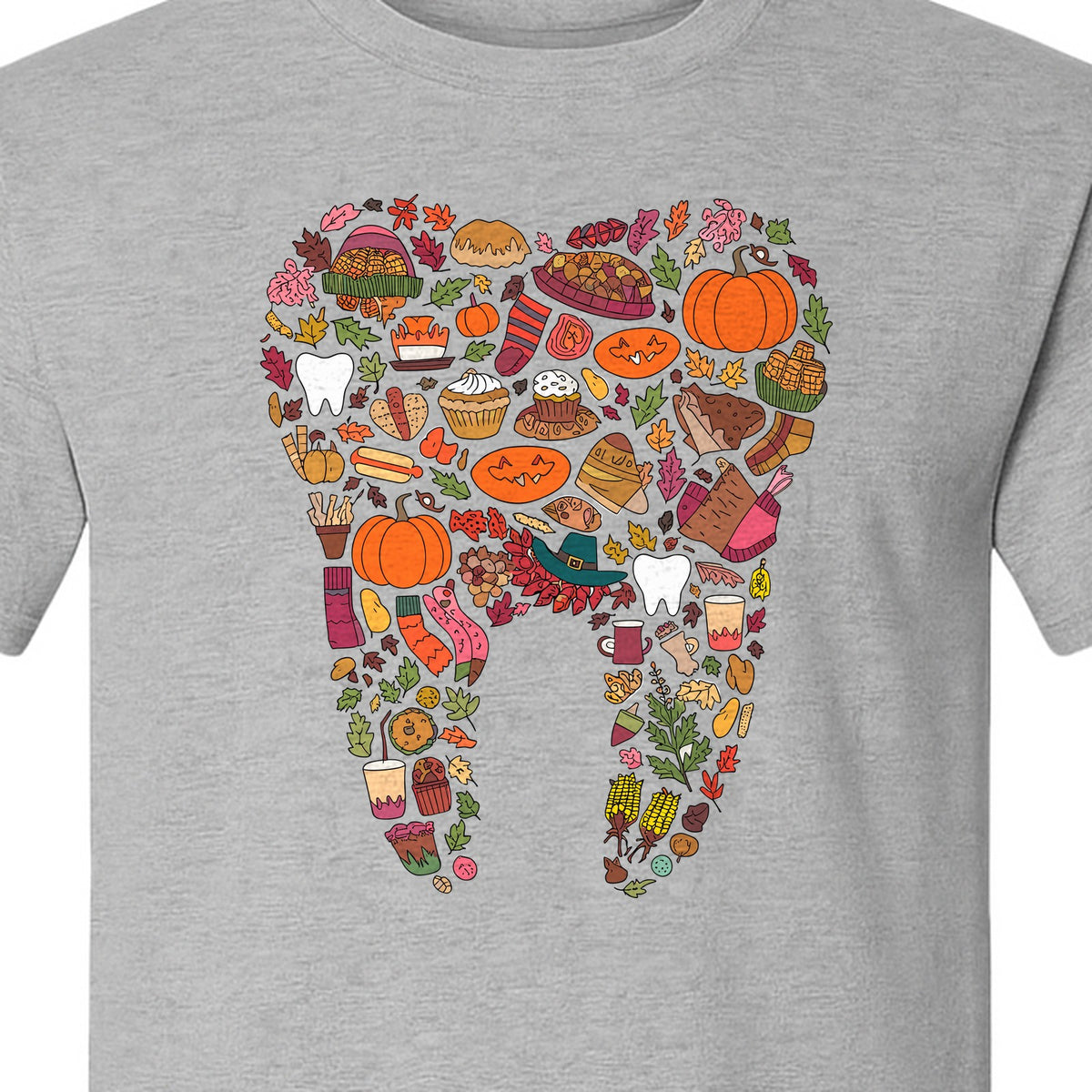 Dentist T-Shirt, Autumn Tooth Collage Graphic Tee for Dental Professionals and Thanksgiving Gifts