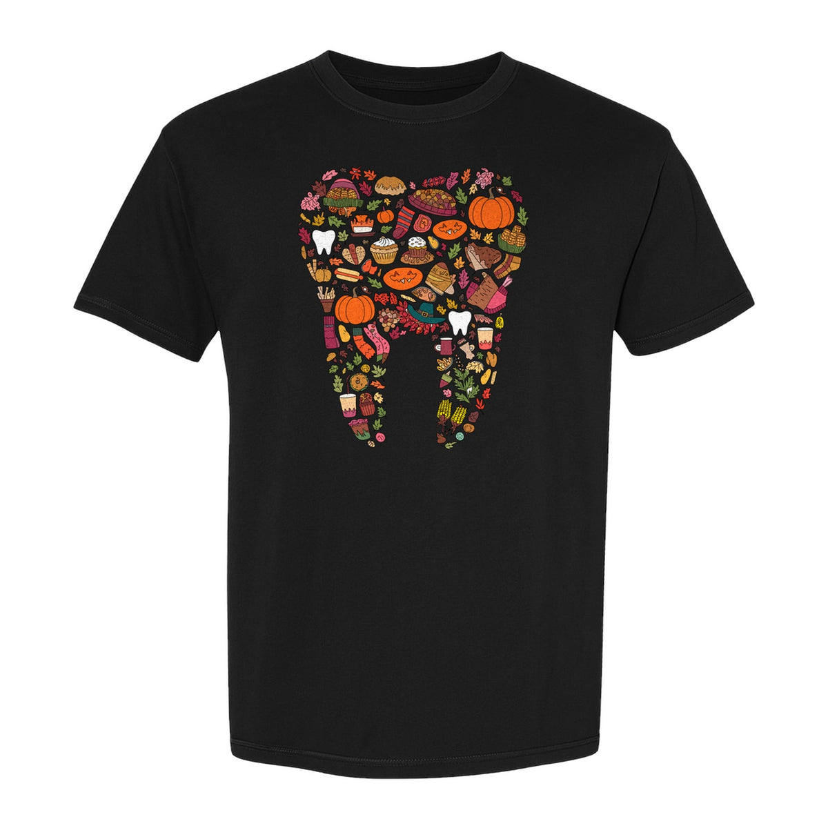 Dentist T-Shirt, Autumn Tooth Collage Graphic Tee for Dental Professionals and Thanksgiving Gifts