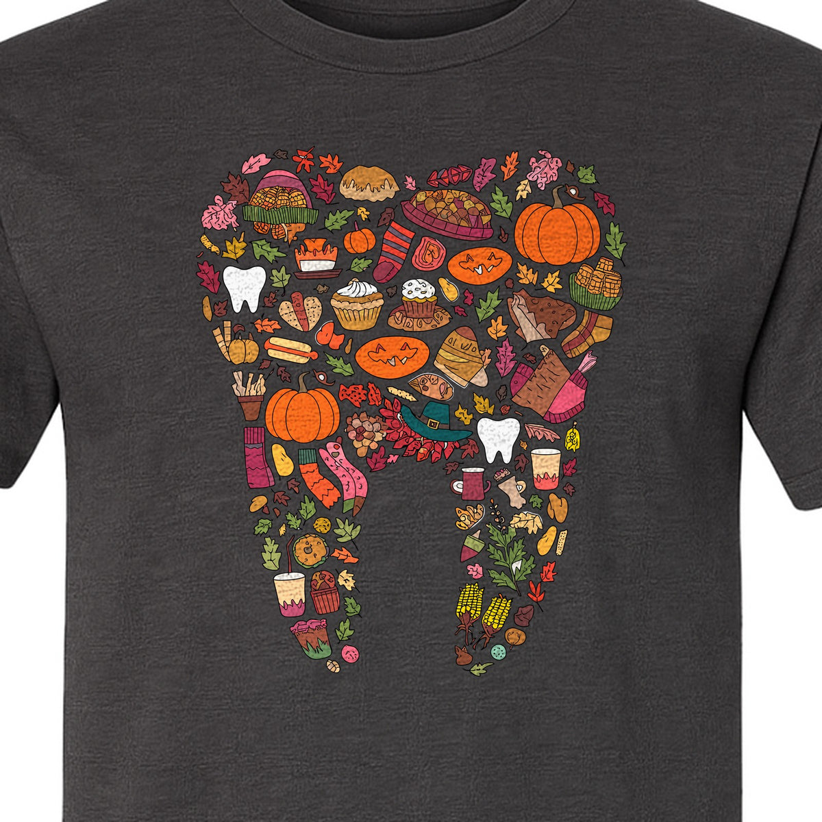Dentist T-Shirt, Autumn Tooth Collage Graphic Tee for Dental Professionals and Thanksgiving Gifts