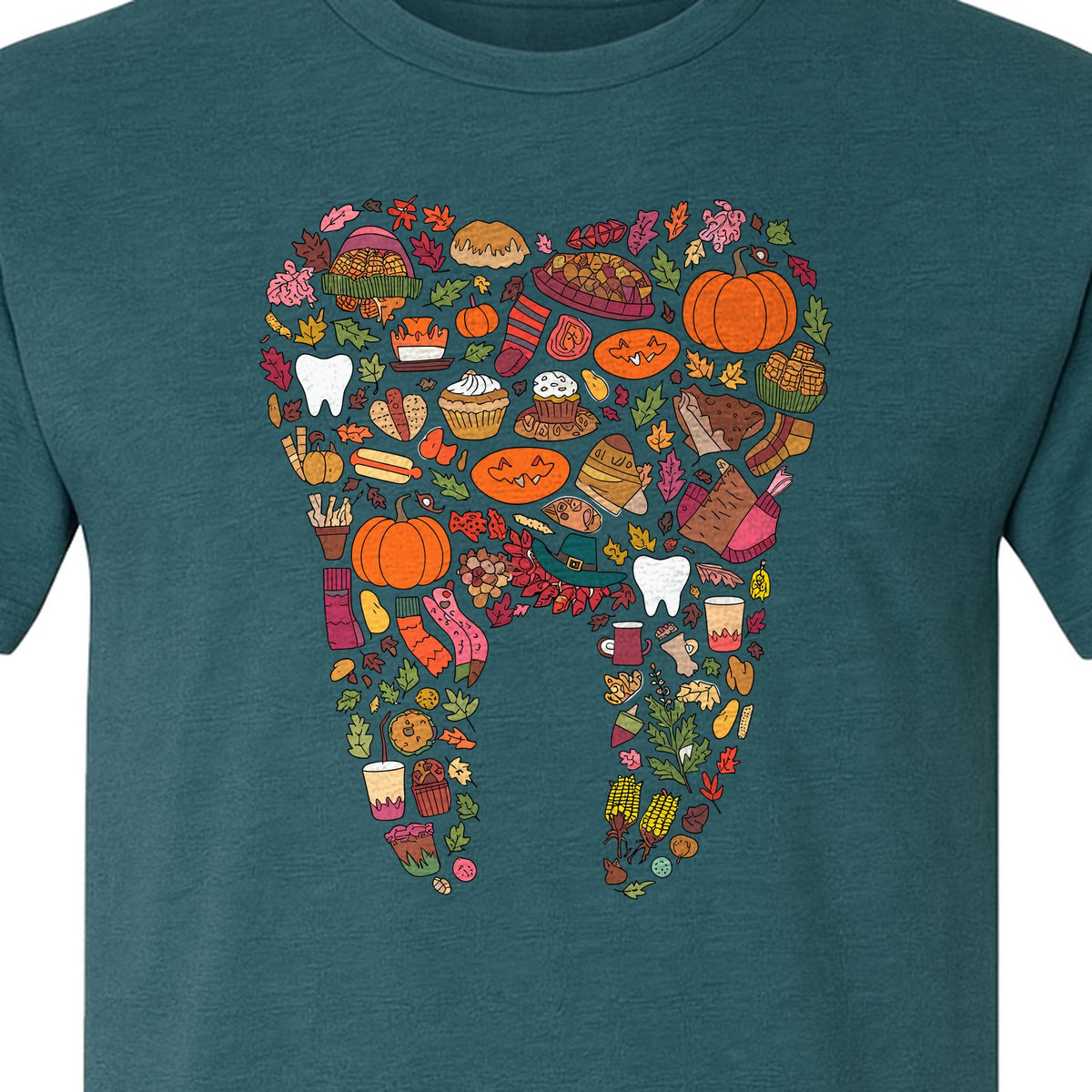 Dentist T-Shirt, Autumn Tooth Collage Graphic Tee for Dental Professionals and Thanksgiving Gifts