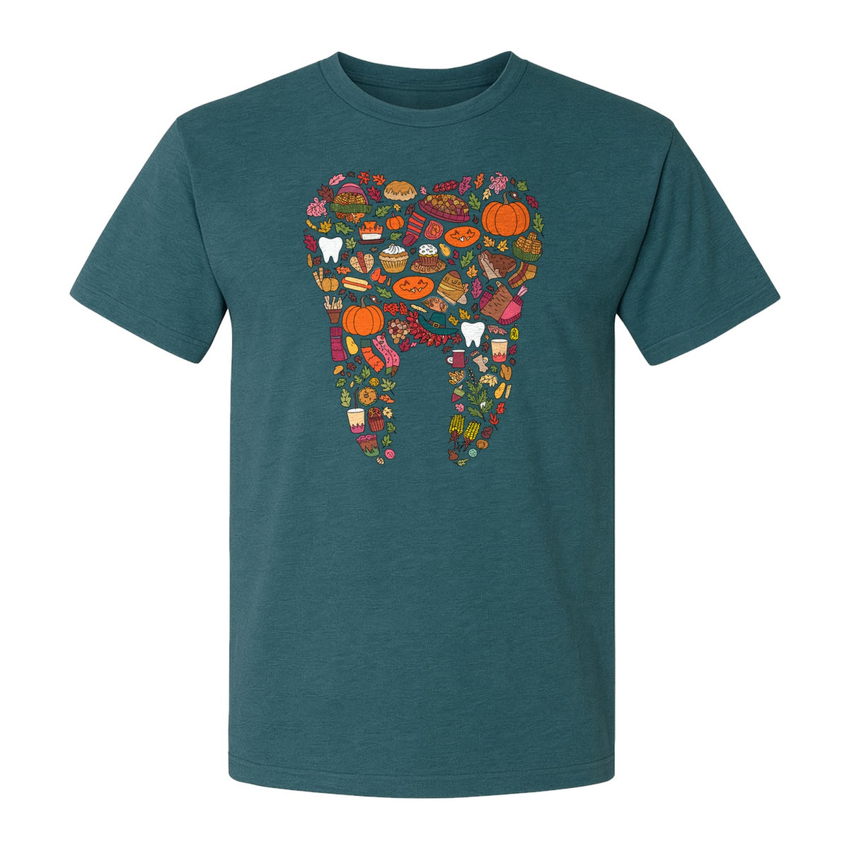 Dentist T-Shirt, Autumn Tooth Collage Graphic Tee for Dental Professionals and Thanksgiving Gifts