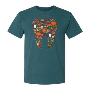 Dentist T-Shirt, Autumn Tooth Collage Graphic Tee for Dental Professionals and Thanksgiving Gifts