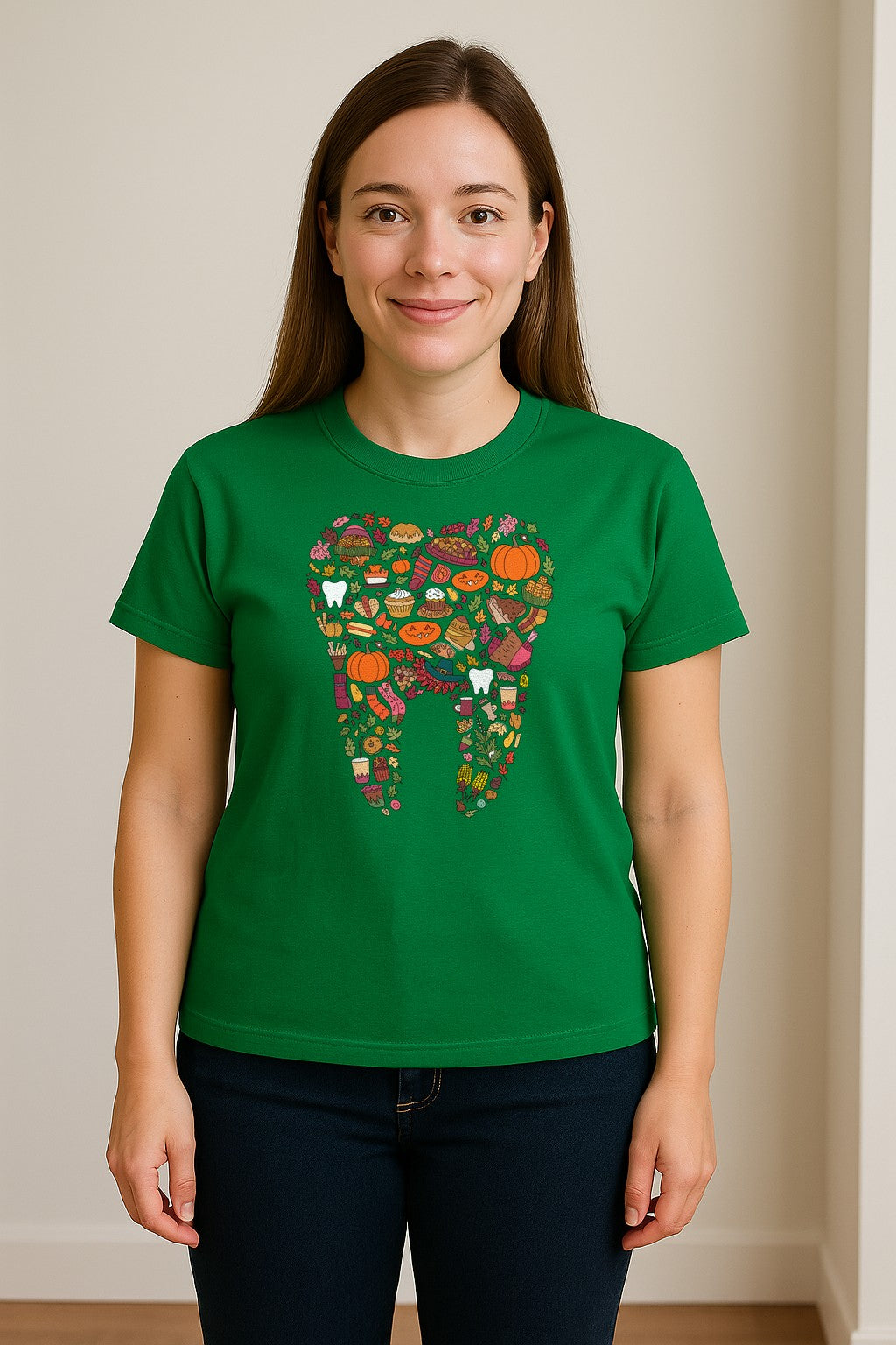 Dentist T-Shirt, Autumn Tooth Collage Graphic Tee for Dental Professionals and Thanksgiving Gifts