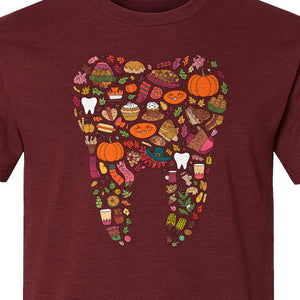 Dentist T-Shirt, Autumn Tooth Collage Graphic Tee for Dental Professionals and Thanksgiving Gifts