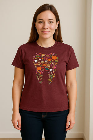 Dentist T-Shirt, Autumn Tooth Collage Graphic Tee for Dental Professionals and Thanksgiving Gifts