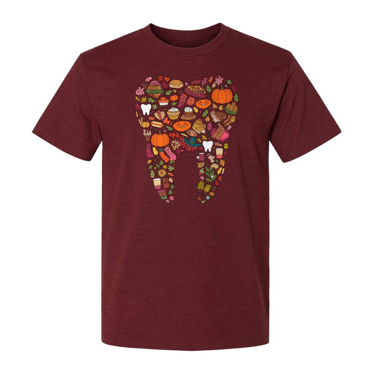 Dentist T-Shirt, Autumn Tooth Collage Graphic Tee for Dental Professionals and Thanksgiving Gifts