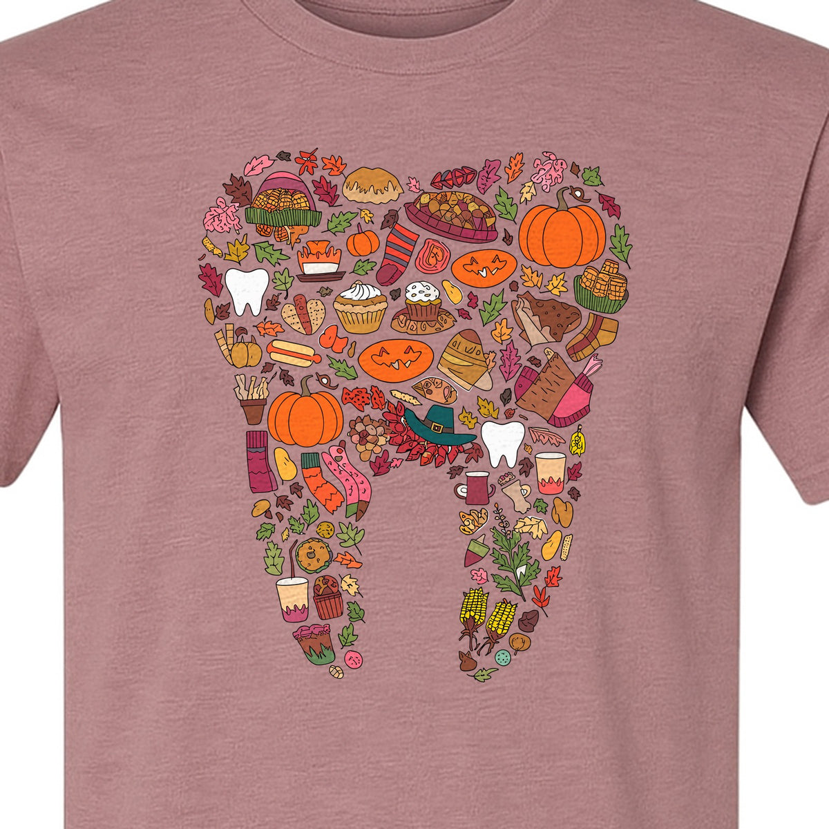 Dentist T-Shirt, Autumn Tooth Collage Graphic Tee for Dental Professionals and Thanksgiving Gifts