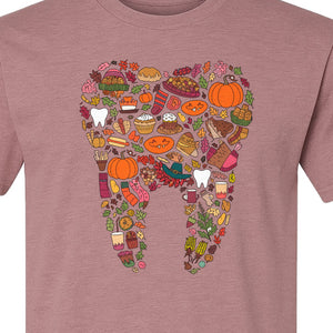 Dentist T-Shirt, Autumn Tooth Collage Graphic Tee for Dental Professionals and Thanksgiving Gifts