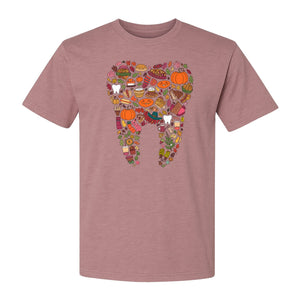 Dentist T-Shirt, Autumn Tooth Collage Graphic Tee for Dental Professionals and Thanksgiving Gifts
