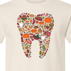 Dentist T-Shirt, Autumn Tooth Collage Graphic Tee for Dental Professionals and Thanksgiving Gifts