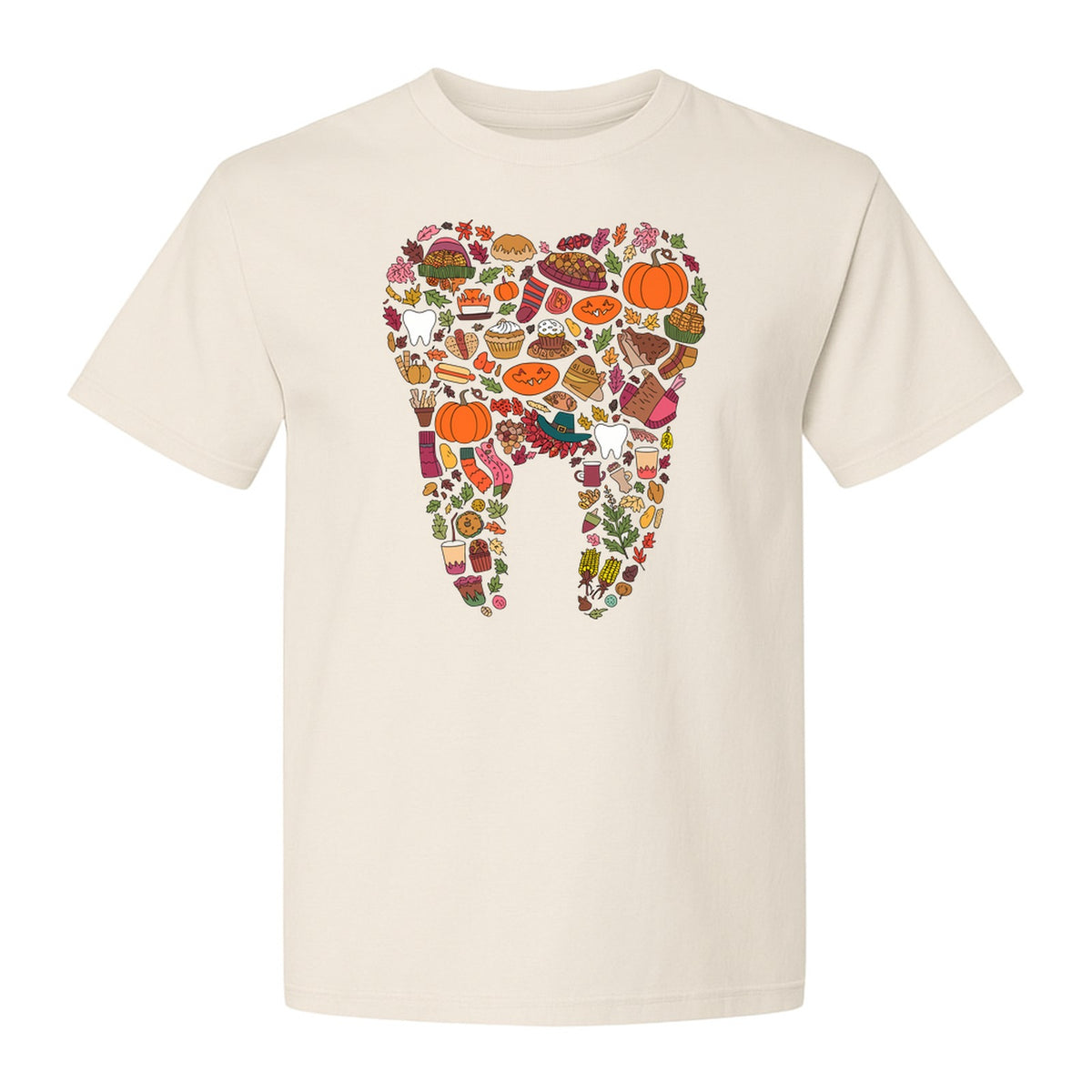 Dentist T-Shirt, Autumn Tooth Collage Graphic Tee for Dental Professionals and Thanksgiving Gifts