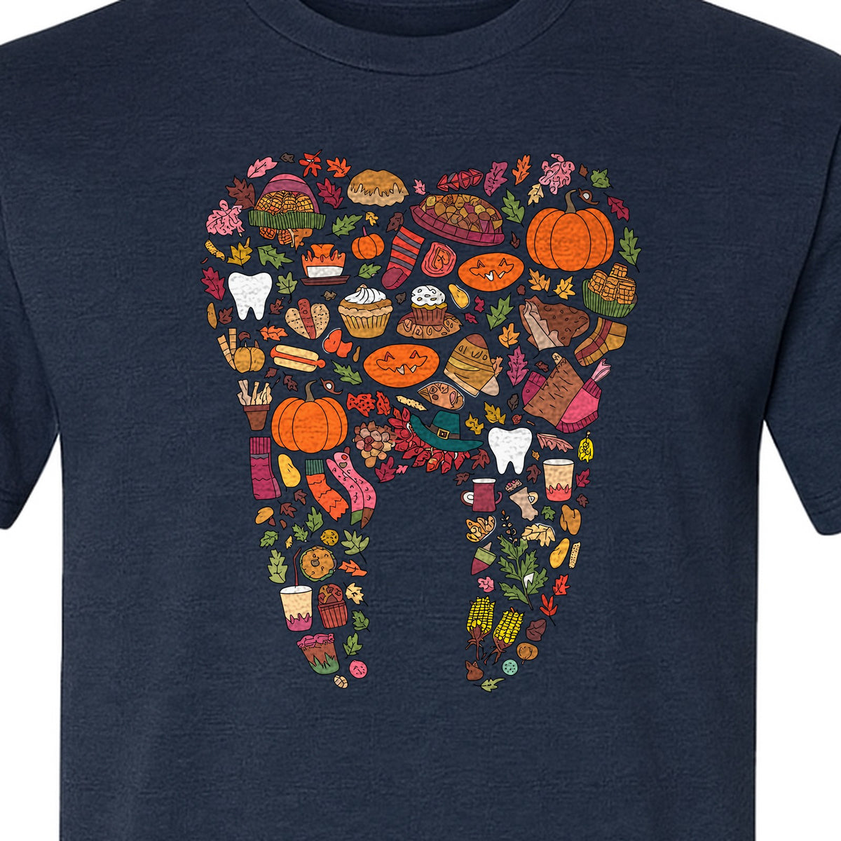 Dentist T-Shirt, Autumn Tooth Collage Graphic Tee for Dental Professionals and Thanksgiving Gifts
