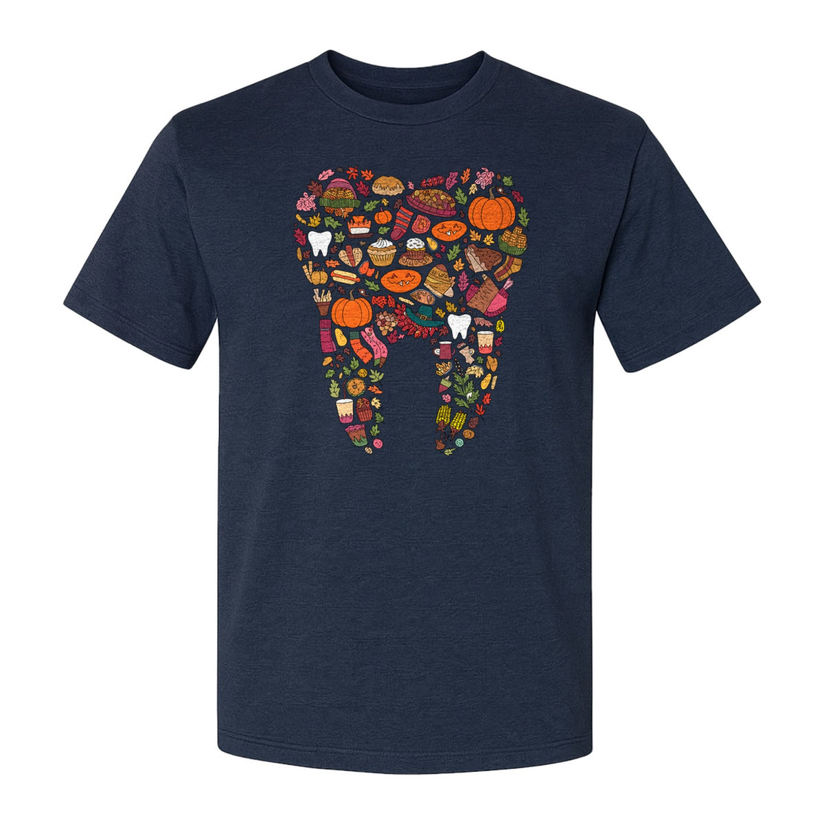 Dentist T-Shirt, Autumn Tooth Collage Graphic Tee for Dental Professionals and Thanksgiving Gifts