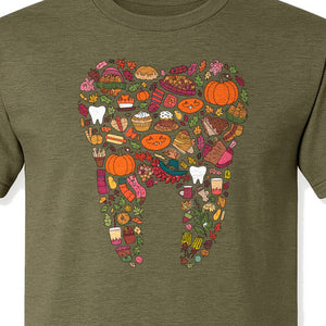 Dentist T-Shirt, Autumn Tooth Collage Graphic Tee for Dental Professionals and Thanksgiving Gifts