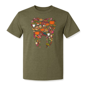 Dentist T-Shirt, Autumn Tooth Collage Graphic Tee for Dental Professionals and Thanksgiving Gifts