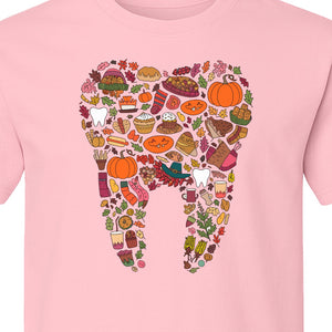 Dentist T-Shirt, Autumn Tooth Collage Graphic Tee for Dental Professionals and Thanksgiving Gifts