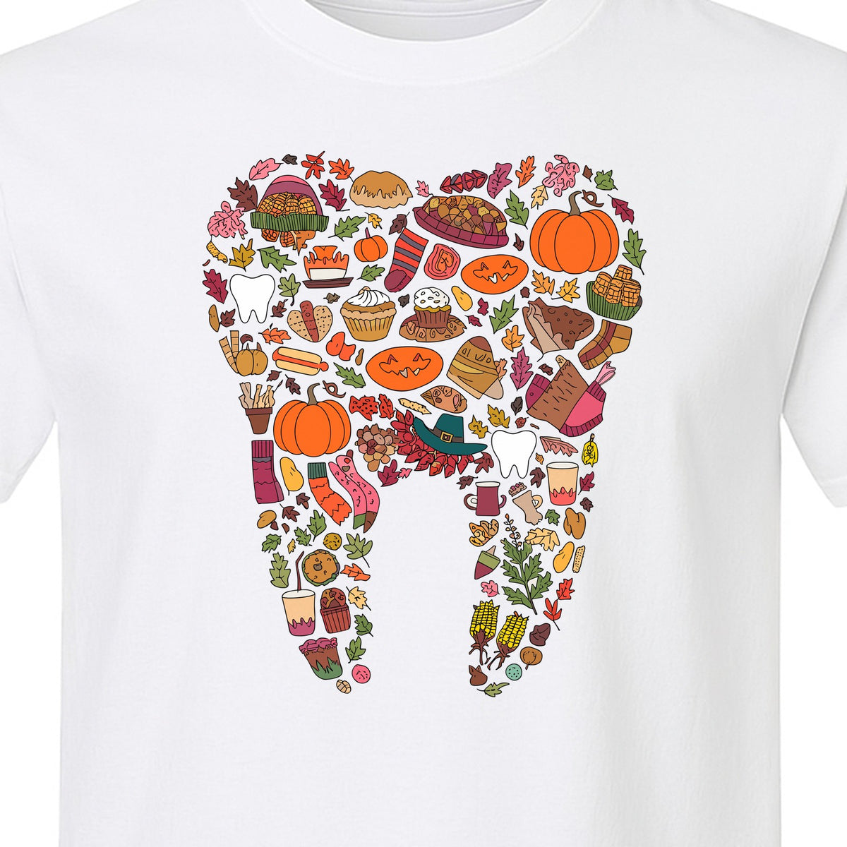 Dentist T-Shirt, Autumn Tooth Collage Graphic Tee for Dental Professionals and Thanksgiving Gifts