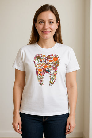 Dentist T-Shirt, Autumn Tooth Collage Graphic Tee for Dental Professionals and Thanksgiving Gifts