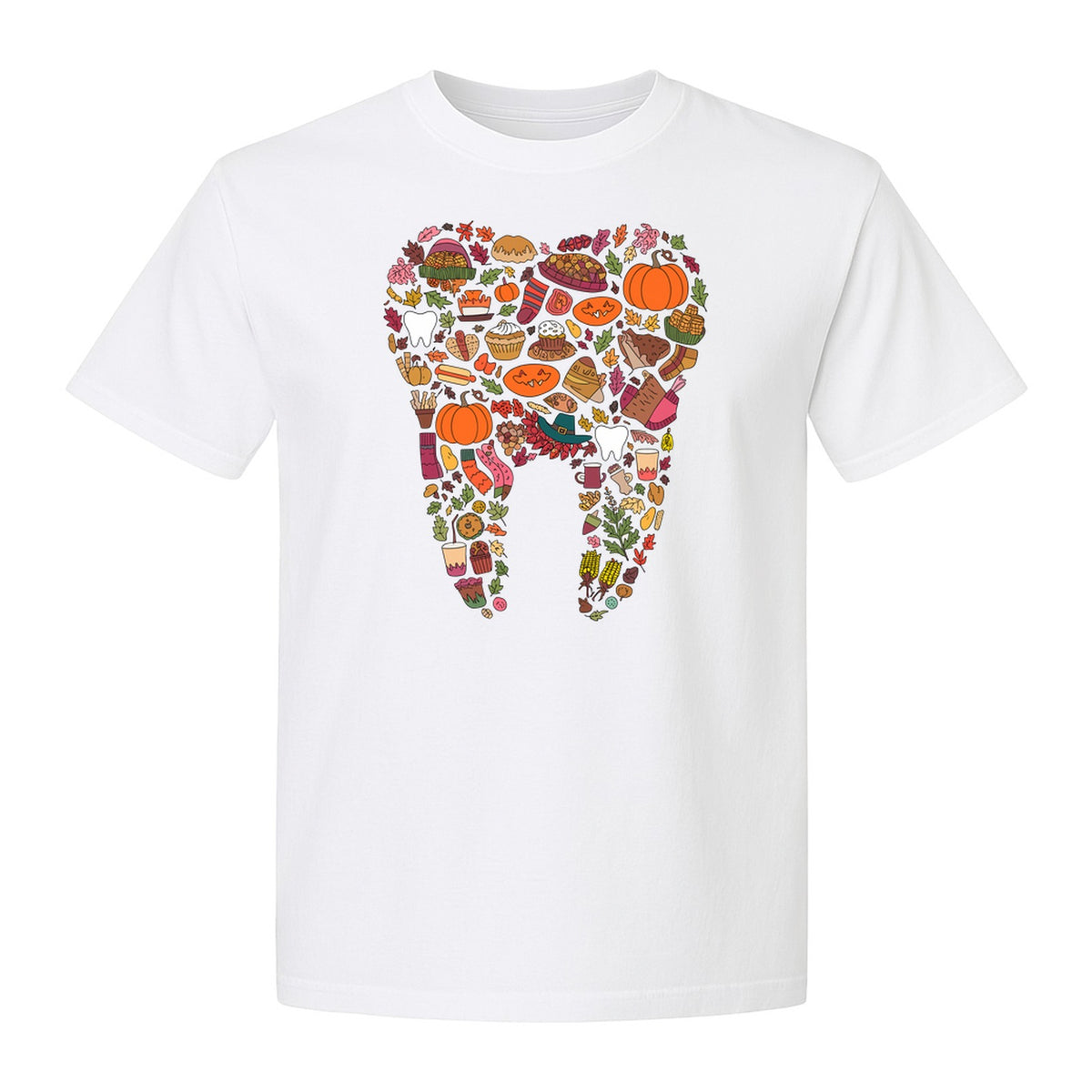 Dentist T-Shirt, Autumn Tooth Collage Graphic Tee for Dental Professionals and Thanksgiving Gifts
