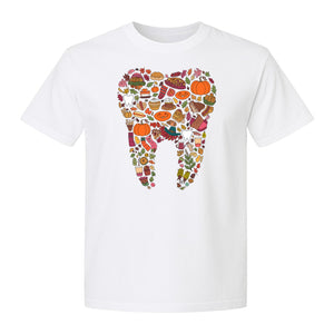 Dentist T-Shirt, Autumn Tooth Collage Graphic Tee for Dental Professionals and Thanksgiving Gifts