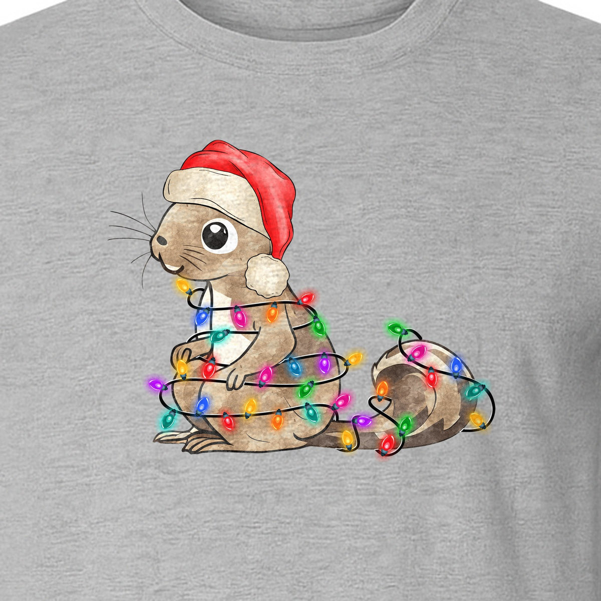 Christmas Squirrel Lights T-Shirt, Santa Hat Holiday Graphic for Winter Gatherings and Woodland Fans