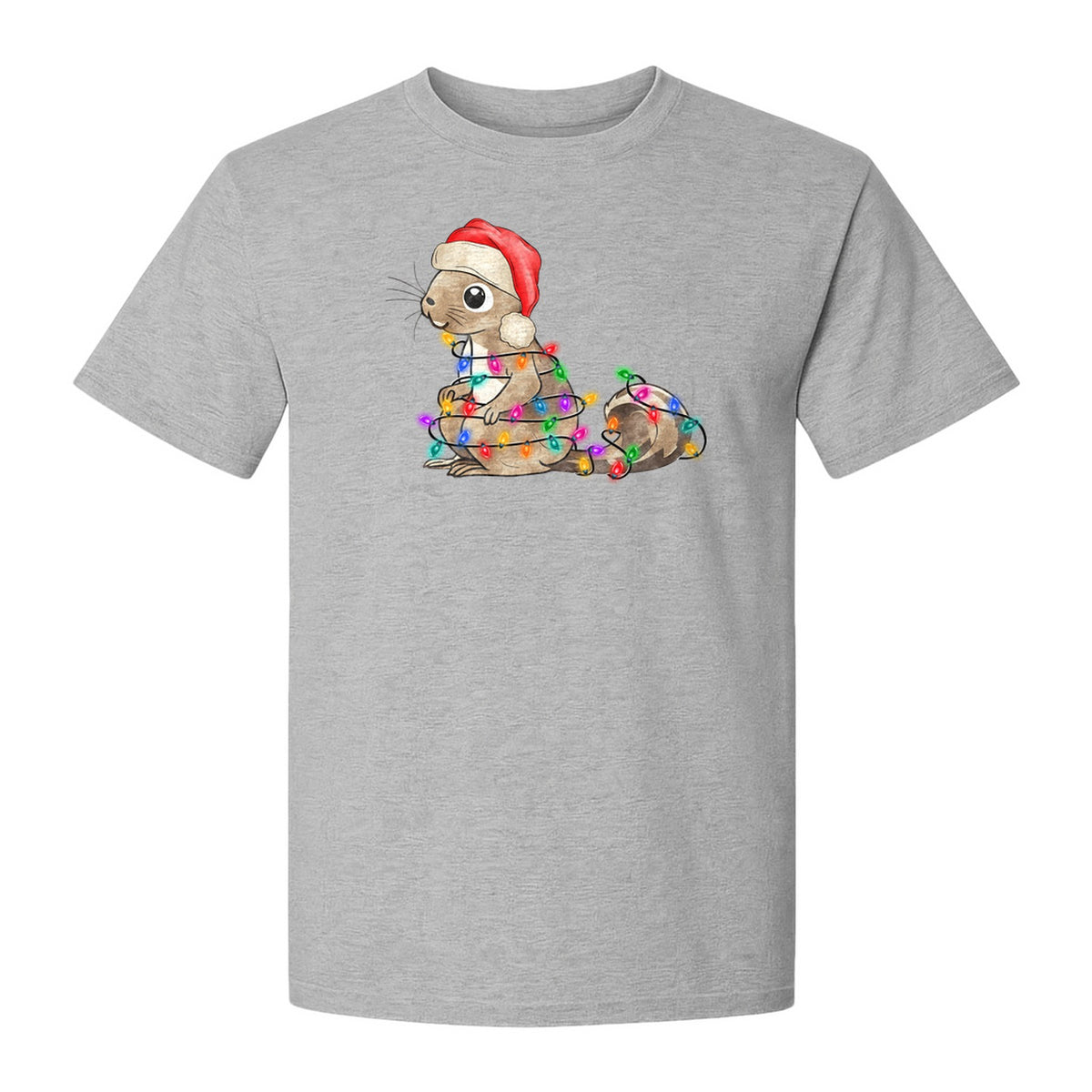 Christmas Squirrel Lights T-Shirt, Santa Hat Holiday Graphic for Winter Gatherings and Woodland Fans