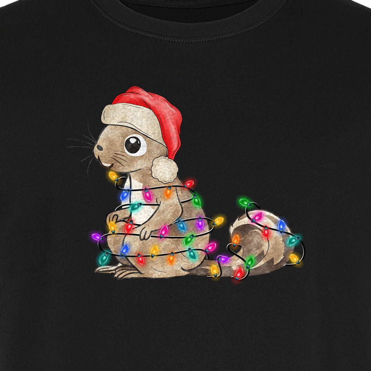 Christmas Squirrel Lights T-Shirt, Santa Hat Holiday Graphic for Winter Gatherings and Woodland Fans
