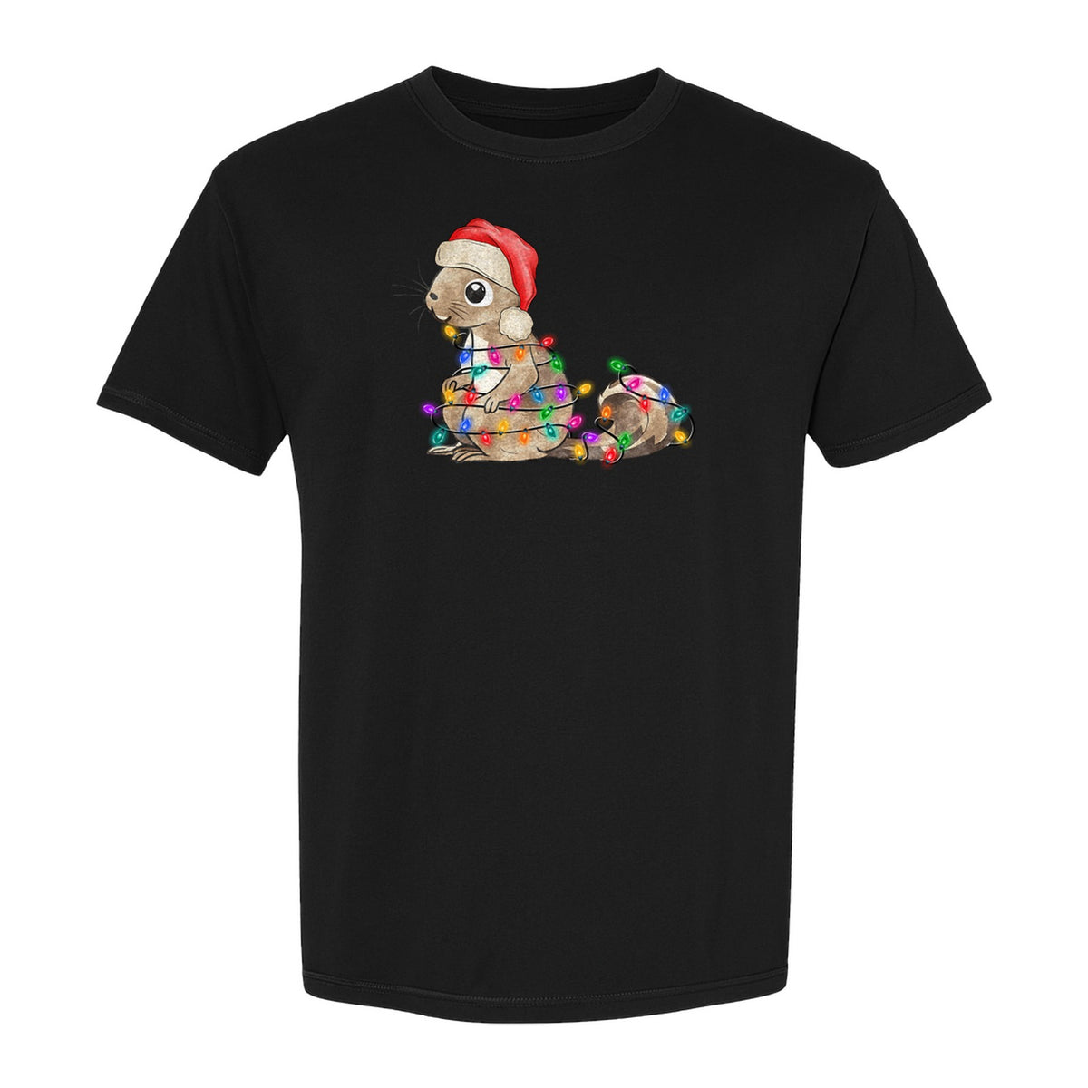 Christmas Squirrel Lights T-Shirt, Santa Hat Holiday Graphic for Winter Gatherings and Woodland Fans