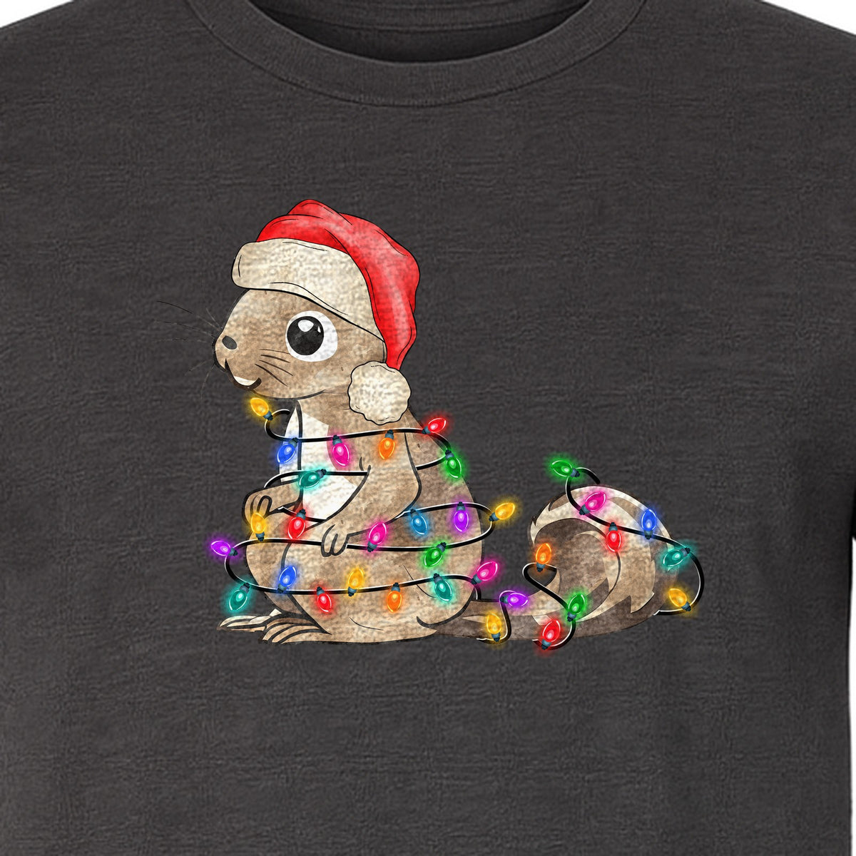Christmas Squirrel Lights T-Shirt, Santa Hat Holiday Graphic for Winter Gatherings and Woodland Fans