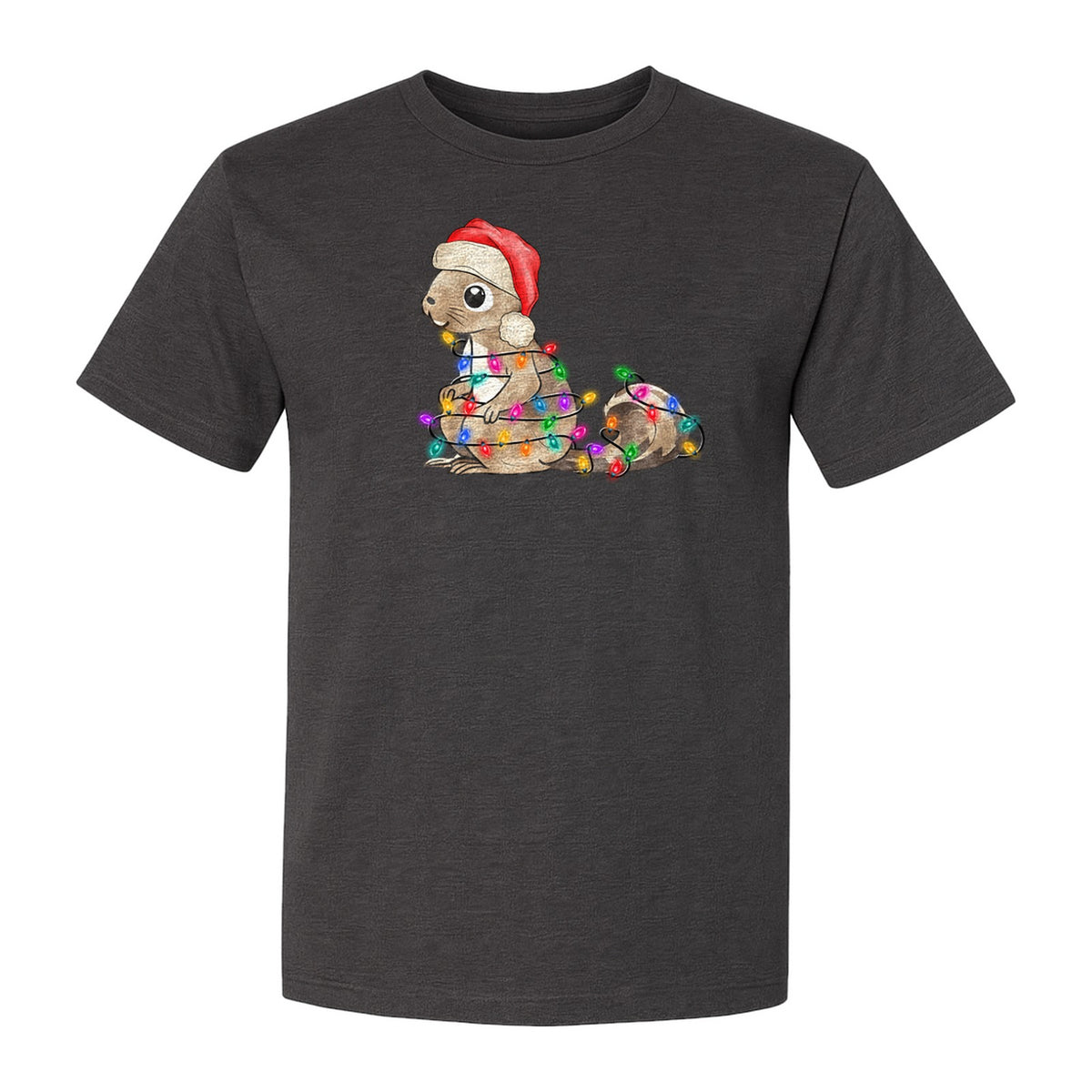 Christmas Squirrel Lights T-Shirt, Santa Hat Holiday Graphic for Winter Gatherings and Woodland Fans