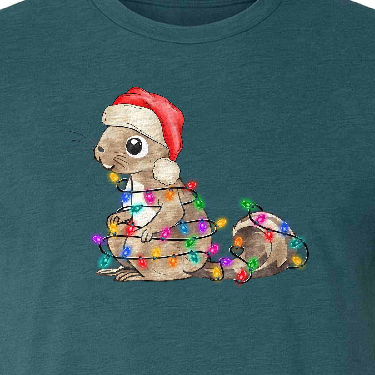 Christmas Squirrel Lights T-Shirt, Santa Hat Holiday Graphic for Winter Gatherings and Woodland Fans