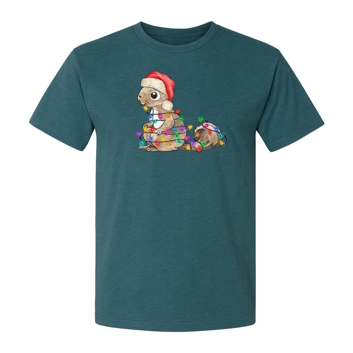 Christmas Squirrel Lights T-Shirt, Santa Hat Holiday Graphic for Winter Gatherings and Woodland Fans