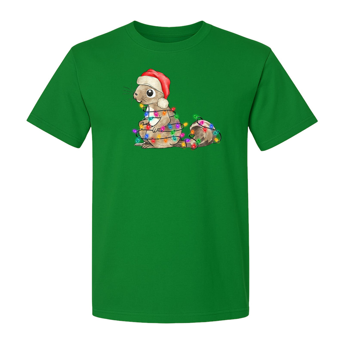 Christmas Squirrel Lights T-Shirt, Santa Hat Holiday Graphic for Winter Gatherings and Woodland Fans