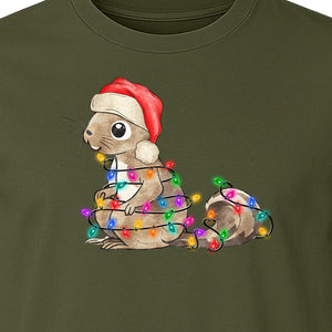Christmas Squirrel Lights T-Shirt, Santa Hat Holiday Graphic for Winter Gatherings and Woodland Fans