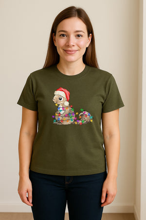 Christmas Squirrel Lights T-Shirt, Santa Hat Holiday Graphic for Winter Gatherings and Woodland Fans