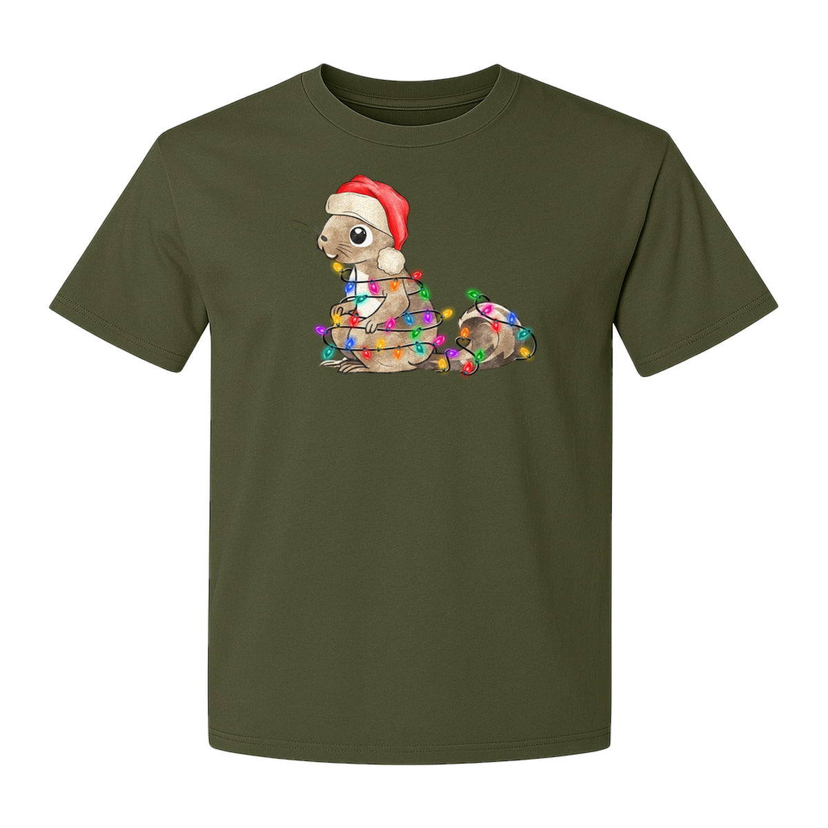 Christmas Squirrel Lights T-Shirt, Santa Hat Holiday Graphic for Winter Gatherings and Woodland Fans