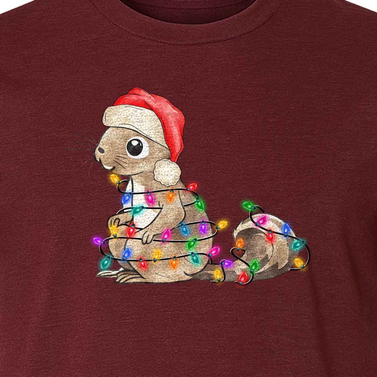 Christmas Squirrel Lights T-Shirt, Santa Hat Holiday Graphic for Winter Gatherings and Woodland Fans