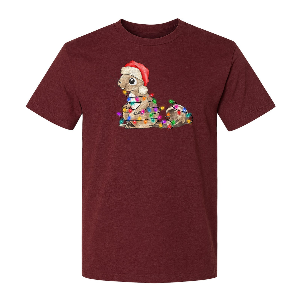 Christmas Squirrel Lights T-Shirt, Santa Hat Holiday Graphic for Winter Gatherings and Woodland Fans