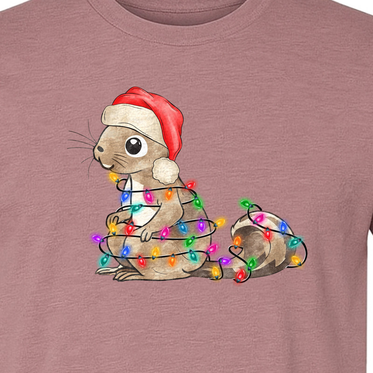 Christmas Squirrel Lights T-Shirt, Santa Hat Holiday Graphic for Winter Gatherings and Woodland Fans