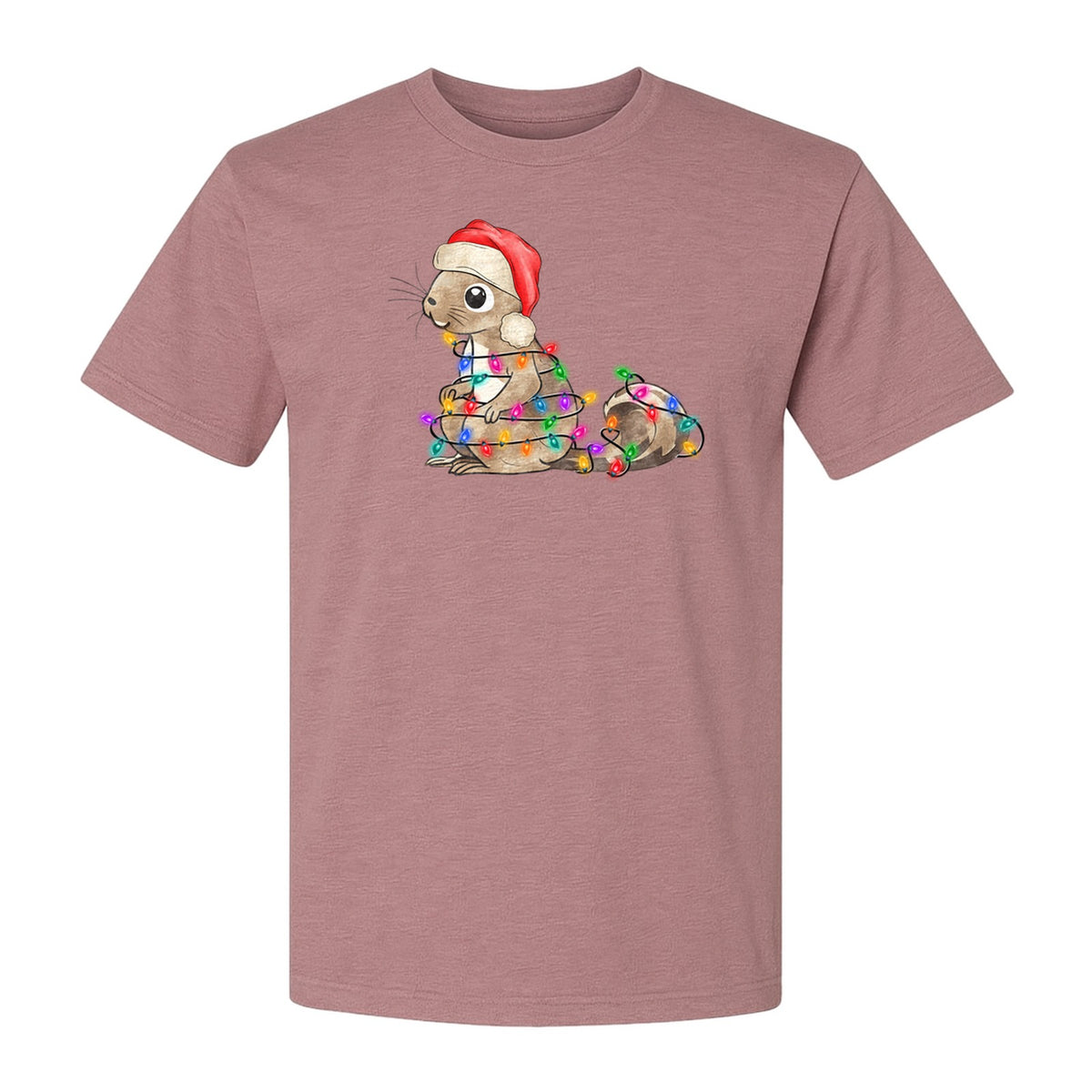 Christmas Squirrel Lights T-Shirt, Santa Hat Holiday Graphic for Winter Gatherings and Woodland Fans