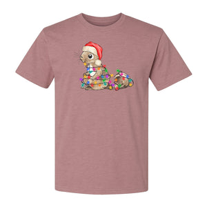 Christmas Squirrel Lights T-Shirt, Santa Hat Holiday Graphic for Winter Gatherings and Woodland Fans