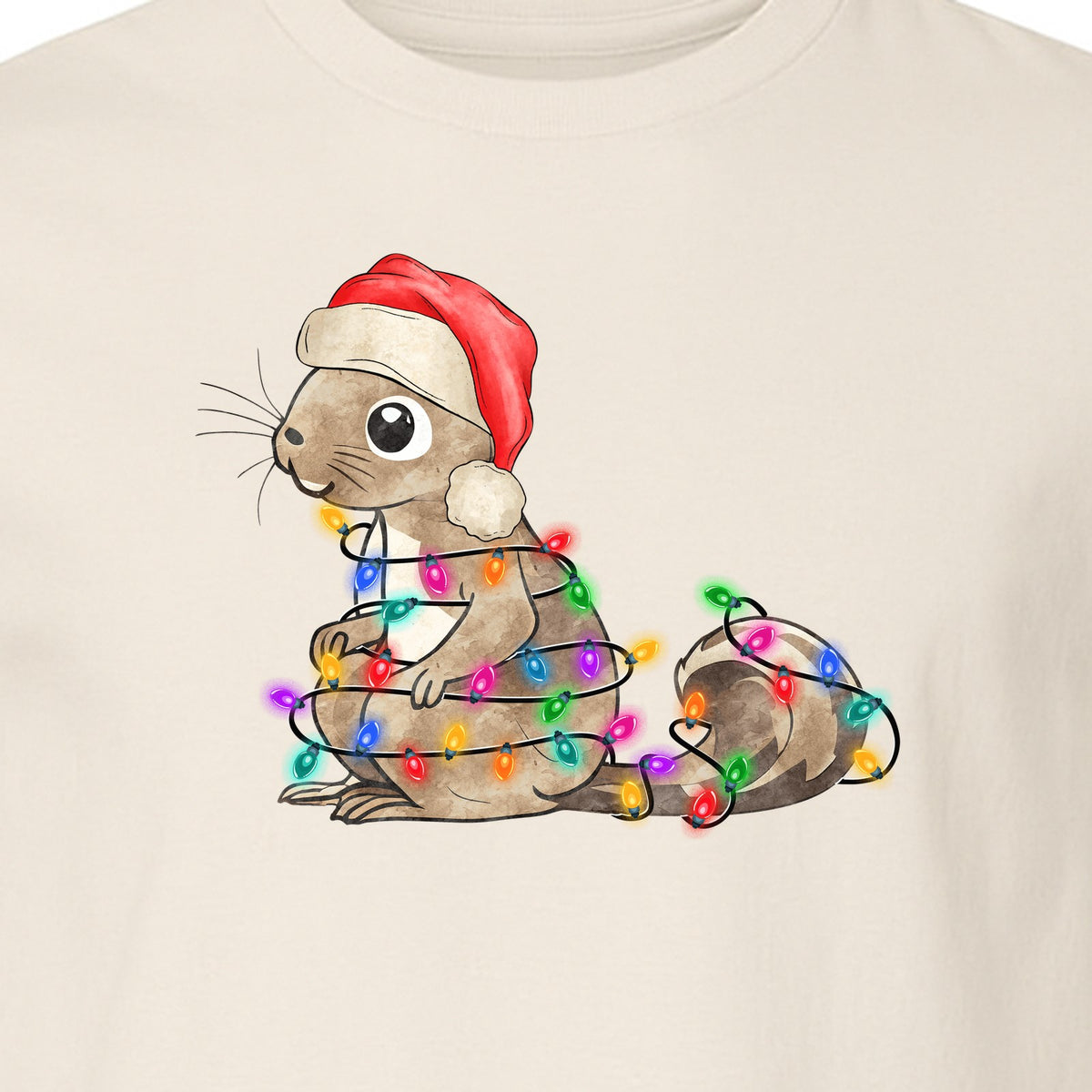 Christmas Squirrel Lights T-Shirt, Santa Hat Holiday Graphic for Winter Gatherings and Woodland Fans